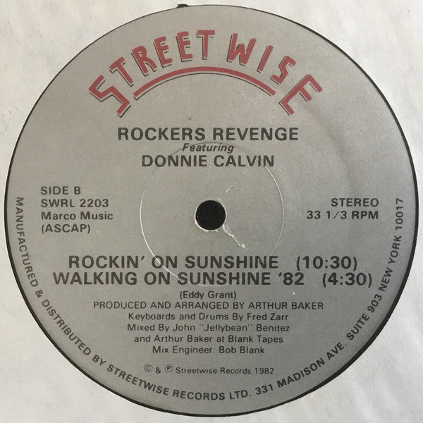 Rockers Revenge Featuring Donnie Calvin : Walking On Sunshine '82 (12", Sou)