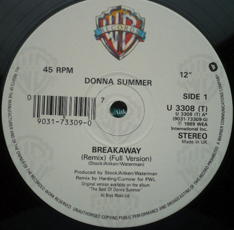 Donna Summer : Breakaway (Remix) (12", Single)