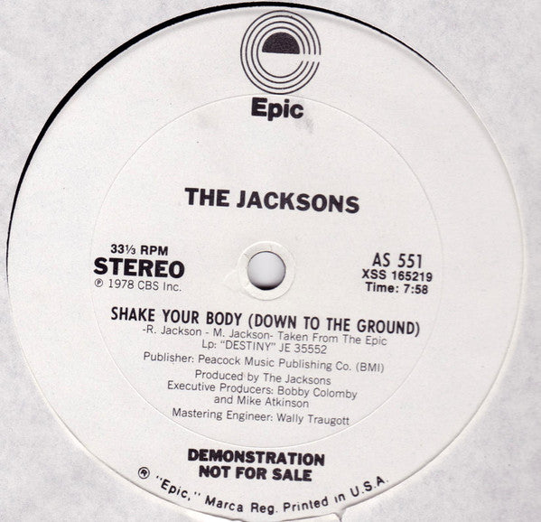 The Jacksons : Shake Your Body (Down To The Ground) / Things I Do For You (12", Promo)