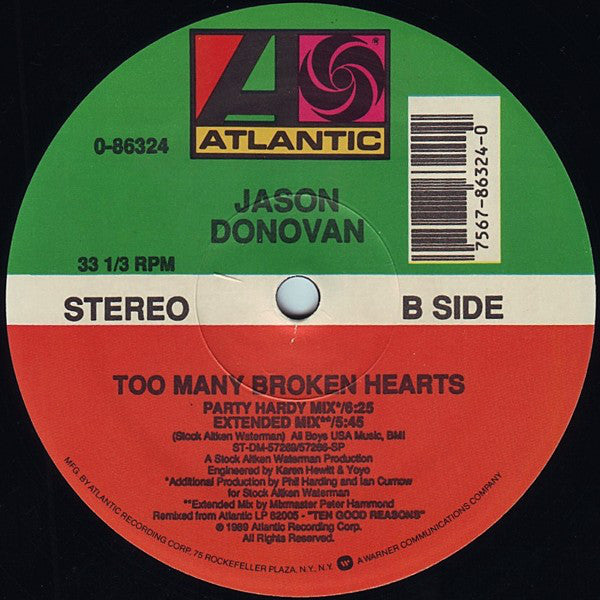 Jason Donovan : Too Many Broken Hearts (12")