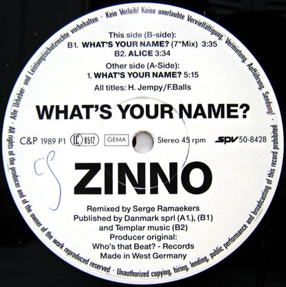 Zinno : What's Your Name? - The Return (12")
