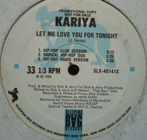 Kariya : Let Me Love You For Tonight (12", Single, Promo)