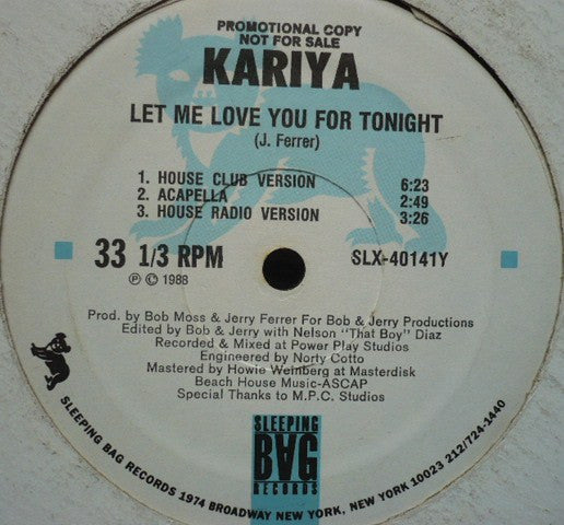 Kariya : Let Me Love You For Tonight (12", Single, Promo)
