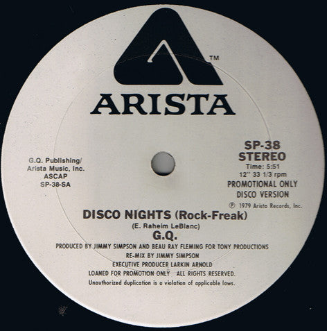 G.Q.* : Disco Nights (Rock-Freak) (12", Promo)