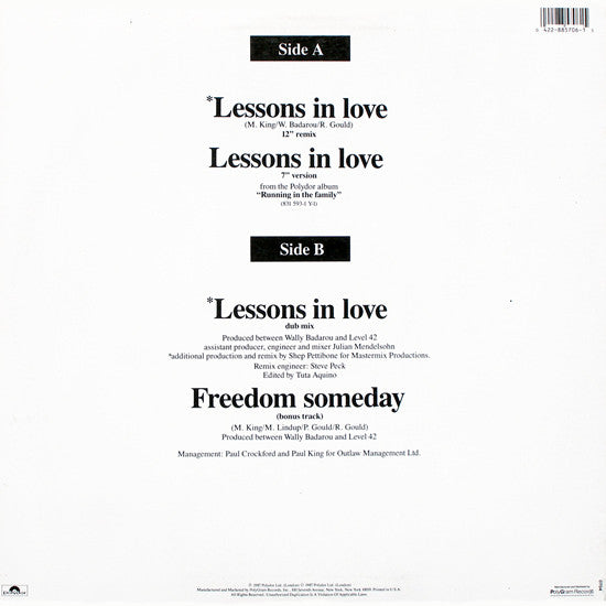 Level 42 : Lessons In Love (12", Single, Ind)