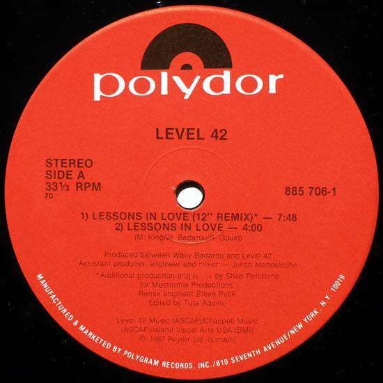 Level 42 : Lessons In Love (12", Single, Ind)