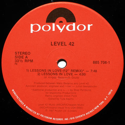 Level 42 : Lessons In Love (12", Single, Ind)