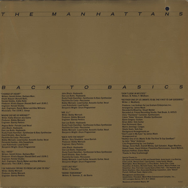 The Manhattans* : Back To Basics (LP, Album, Pit)