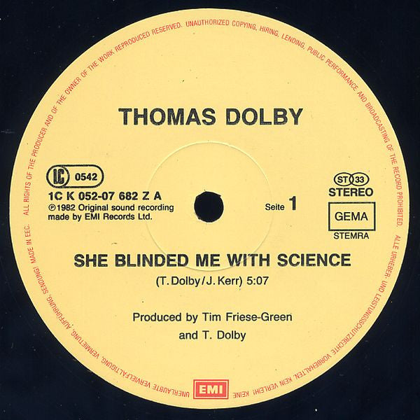 Thomas Dolby : She Blinded Me With Science (12", Maxi)