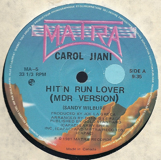 Carol Jiani : Hit 'N Run Lover (MDR Version) (12")