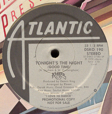 Kleeer : Tonight's The Night (Good Time) (12", Promo)