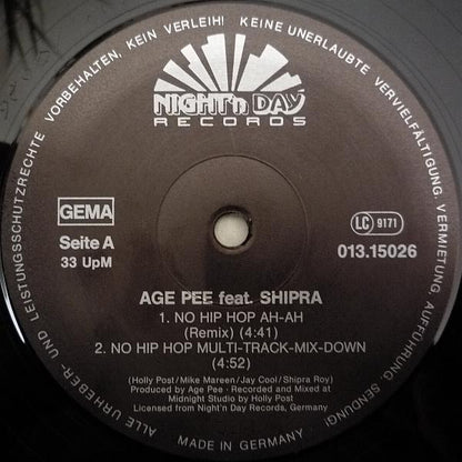 Age Pee feat. Shipra : No Hip Hop (Remix Version) (12")