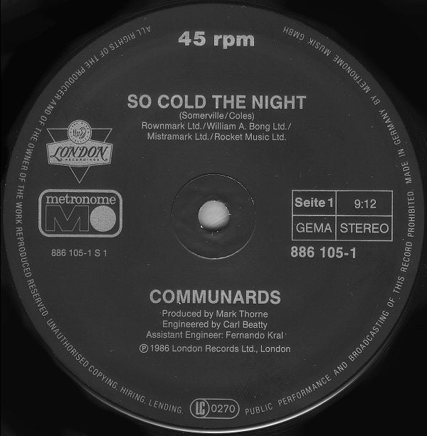 Communards* : So Cold The Night (12", Maxi)