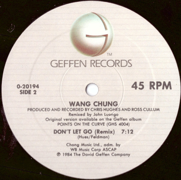 Wang Chung : Dance Hall Days & Don't Let Go (12", Maxi)