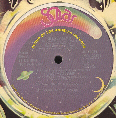 Shalamar : I Owe You One (12", Promo)