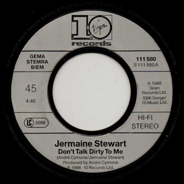 Jermaine Stewart : Don't Talk Dirty To Me (7", Single)