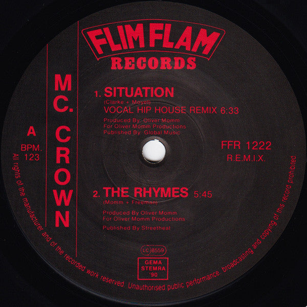 MC Crown Featuring Rhythem System : Situation (New Hip House Remix) (12")
