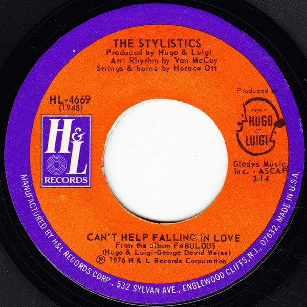 The Stylistics : Can't Help Falling In Love (7")