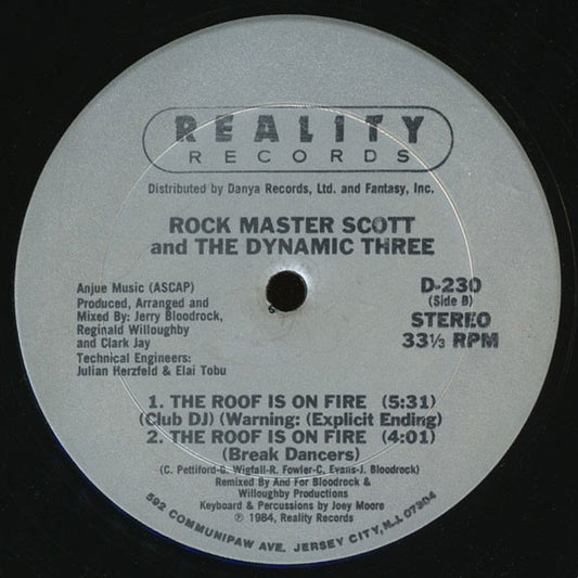 Rock Master Scott And The Dynamic Three : Request Line / The Roof Is On Fire (12")