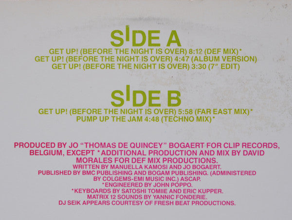 Technotronic : Get Up! (Before The Night Is Over) (12", Single)