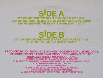 Technotronic : Get Up! (Before The Night Is Over) (12", Single)
