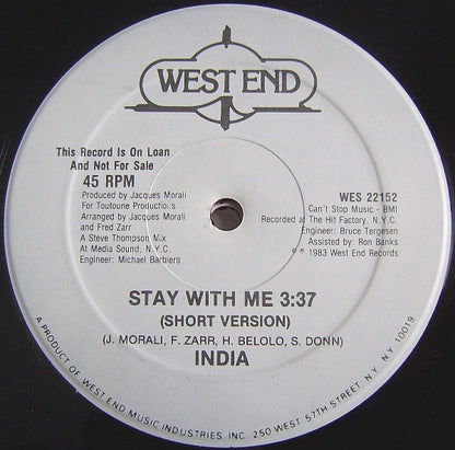 India (2) : Stay With Me (12", Promo)