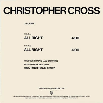 Christopher Cross : All Right (12", Promo)