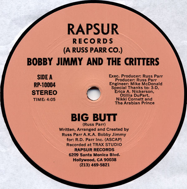 Bobby Jimmy And The Critters : Big Butt (12", Single, Ora)
