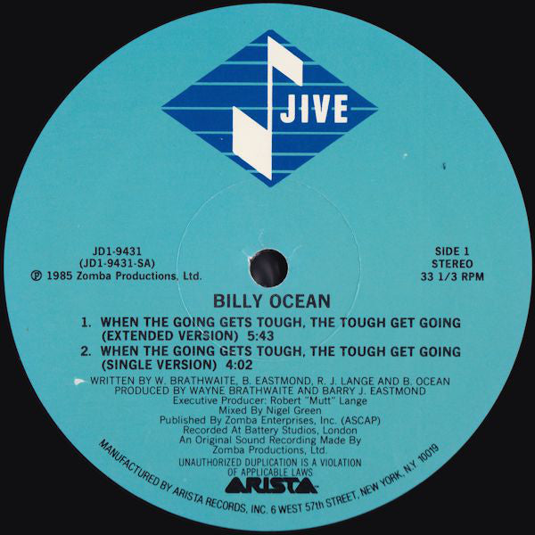 Billy Ocean : When The Going Gets Tough, The Tough Get Going (12",33 ⅓ RPM)
