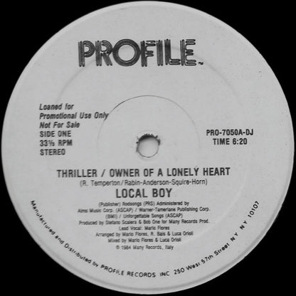 Local Boy : Thriller / Owner Of A Lonely Heart (12", Promo)