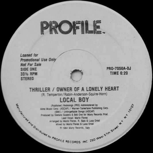 Local Boy : Thriller / Owner Of A Lonely Heart (12", Promo)