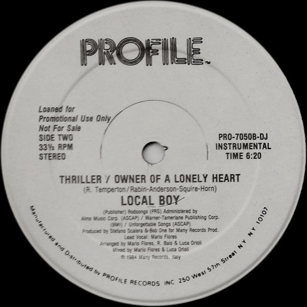 Local Boy : Thriller / Owner Of A Lonely Heart (12", Promo)