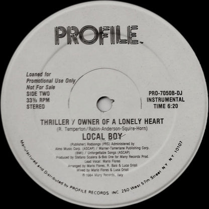 Local Boy : Thriller / Owner Of A Lonely Heart (12", Promo)