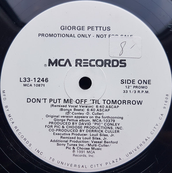Giorge Pettus : Don't Put Me Off 'Til Tomorrow (12", Promo)