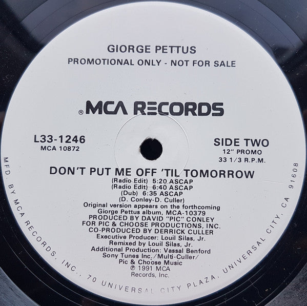 Giorge Pettus : Don't Put Me Off 'Til Tomorrow (12", Promo)