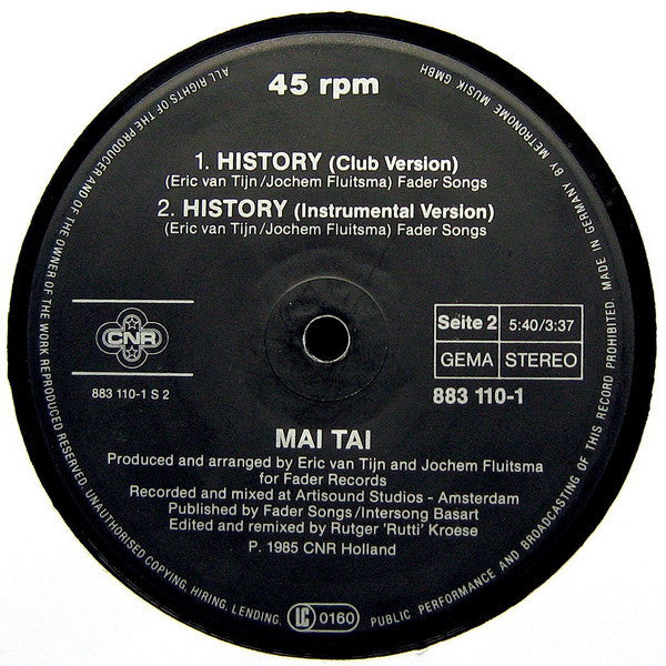 Mai Tai : History (Special Dance Mix) (12", Maxi)