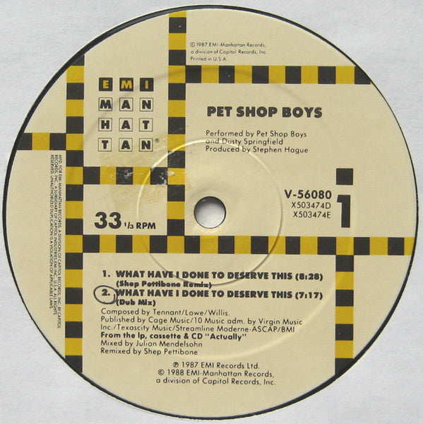 Pet Shop Boys And Dusty Springfield / Pet Shop Boys : What Have I Done To Deserve This? / Rent (12")