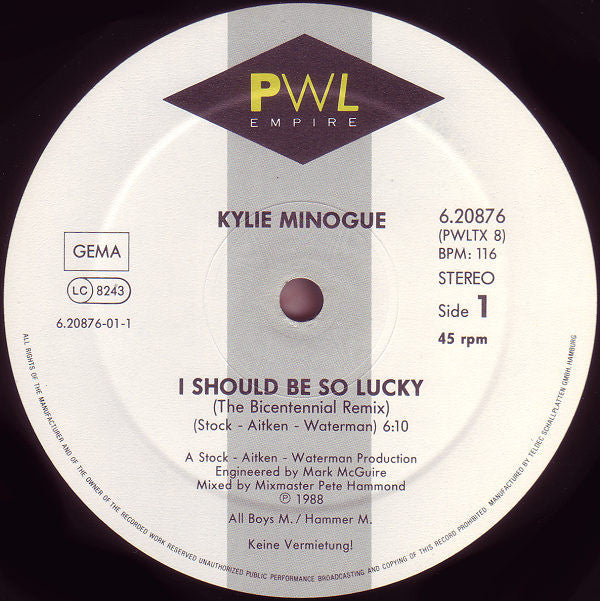 Kylie Minogue : I Should Be So Lucky (The Bicentennial 200 Remix) (12", Maxi)