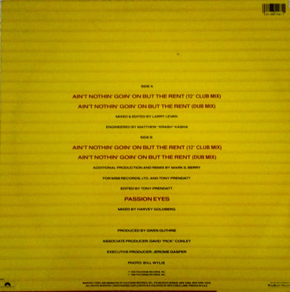 Gwen Guthrie : Ain't Nothin' Goin' On But The Rent (12", Single, Promo)