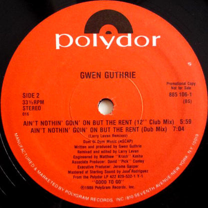 Gwen Guthrie : Ain't Nothin' Goin' On But The Rent (12", Single, Promo)