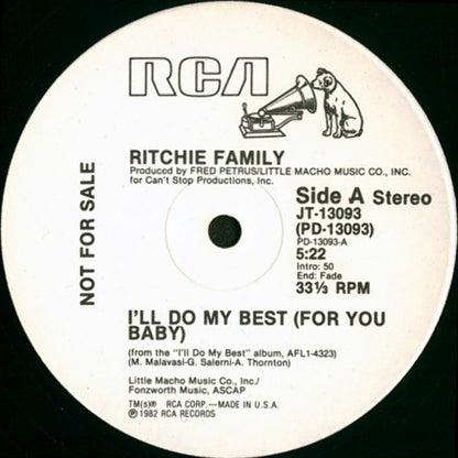 Ritchie Family* : I'll Do My Best (For You Baby) (12", Mono, Promo)