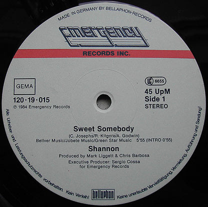 Shannon : Sweet Somebody / My Heart's Divided (12")
