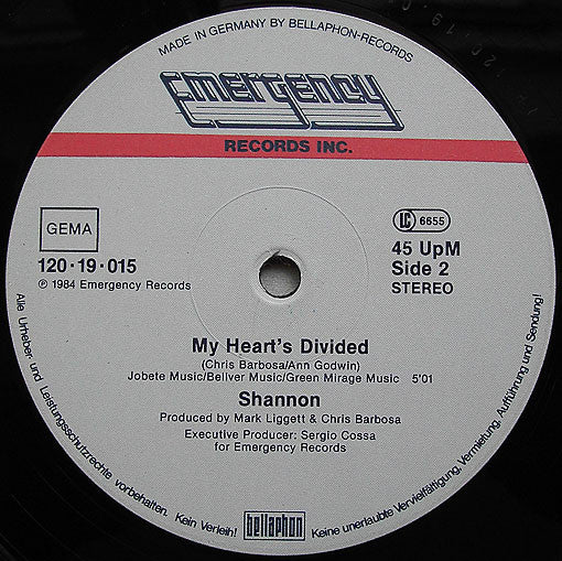 Shannon : Sweet Somebody / My Heart's Divided (12")