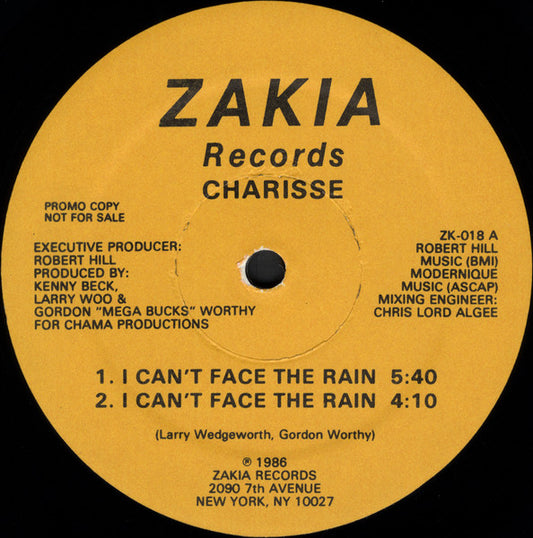 Charisse (3) : I Can't Face The Rain (12", Promo)