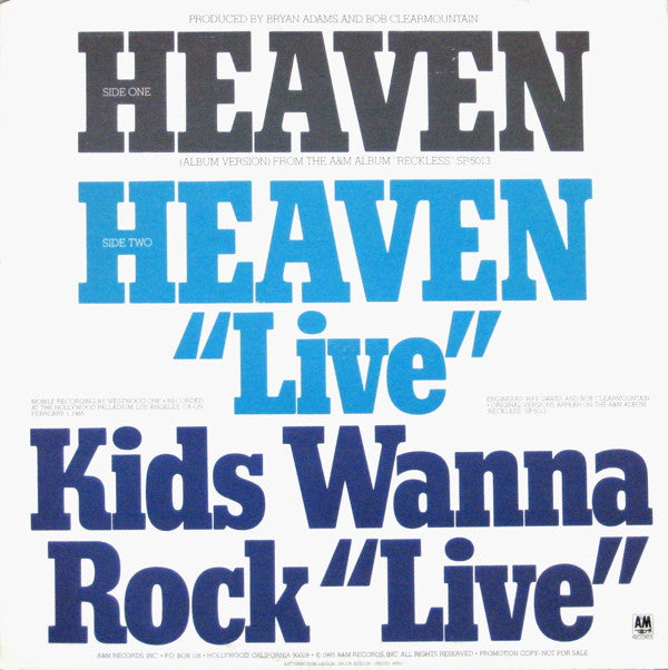 Bryan Adams : Heaven (12", Promo)