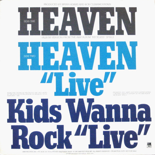 Bryan Adams : Heaven (12", Promo)