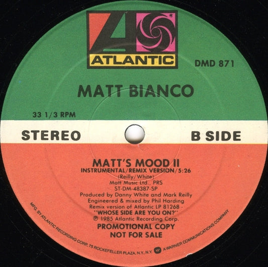 Matt Bianco : Whose Side Are You On? / Matt's Mood II  (12", Maxi, Promo, SP)