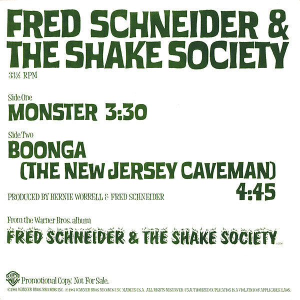 Fred Schneider & The Shake Society : Monster (12", Promo)