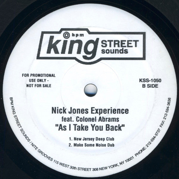 Nick Jones Experience Feat. Colonel Abrams : As I Take You Back (12", Promo)