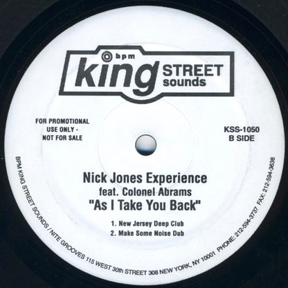 Nick Jones Experience Feat. Colonel Abrams : As I Take You Back (12", Promo)